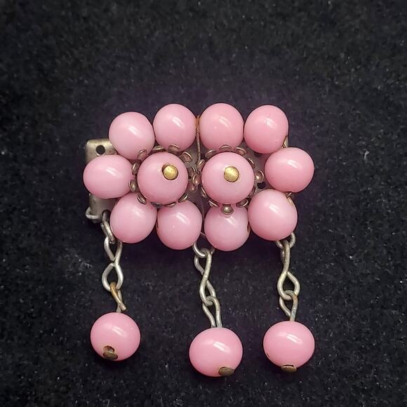 Miriam Haskell Brooch Early 1940s Unsigned Pink Beaded Wired - Picture 8 of 10